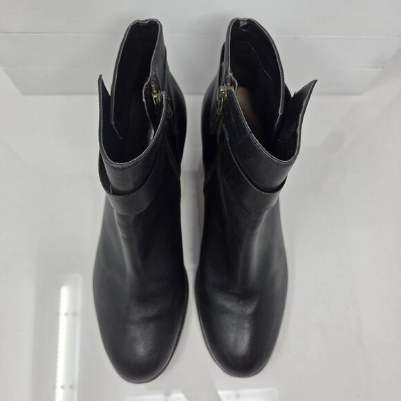 Halogen Womens 8.5 Boots Leather Black Ankle Booties Block Heel Strap Almond Toe - Picture 4 of 10